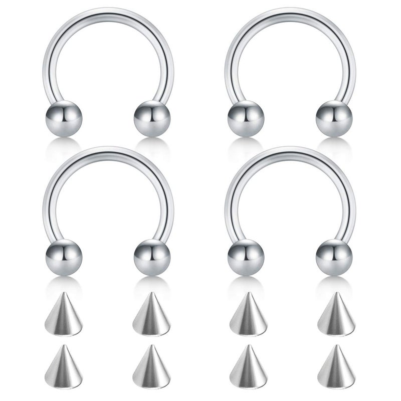 D.Bella 14G Surgical Steel Nose Septum Horseshoe Hoop Eyebrow Lip Navel Belly Nipple Piercing Ring 10mm Helix Tragus Daith Rook Earrings w Replacement Spikes - Image 1